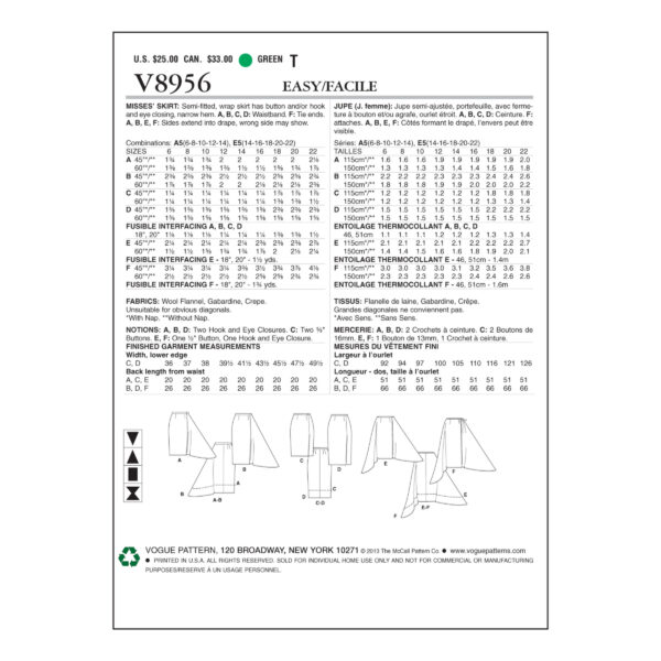 Vogue Schnittmuster V8956 - Rockvariationen - 3 verschiedene Modelle – Bild 10