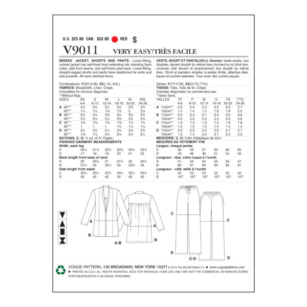Vogue Schnittmuster V9011 - Jacke - Stickjacke - Cardigan - Hose – Bild 4