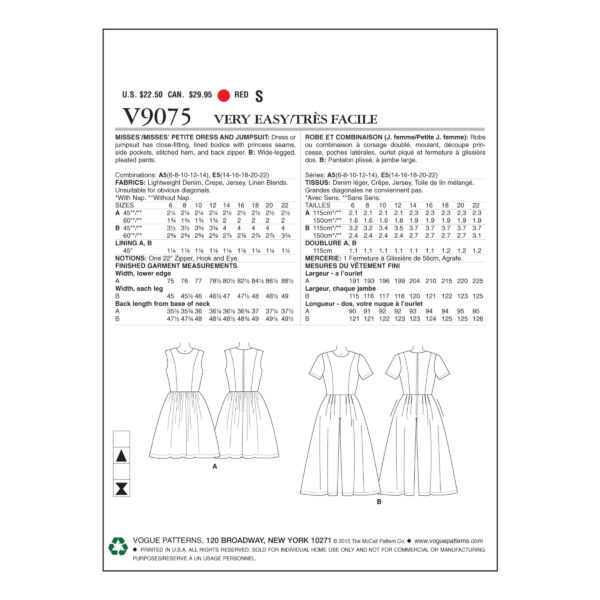 Vogue Schnittmuster V9075 - Kleid - Hosenrock - Overall – Bild 4