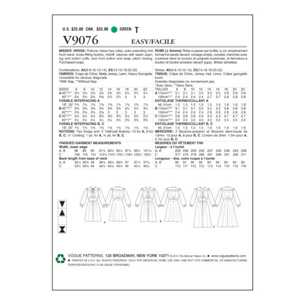 Vogue Schnittmuster V9076 - Kleid - Taillengürtel - Stehkragen – Bild 4
