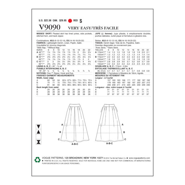 Vogue Schnittmuster V9090 - Rock - mit Sattel - Faltenrock – Bild 4