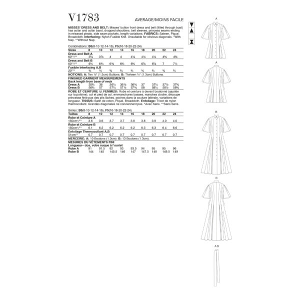 Vogue Schnittmuster V1783 - Kleid - durchgehende Knopfleiste - weiter Arm – Bild 8