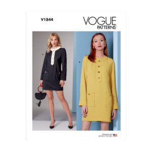 Vogue Schnittmuster V1844 - Minikleid - schlichte Eleganz - aufgesetzte Patte am Ausschnitt