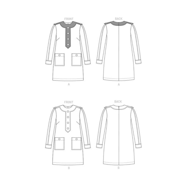 Vogue Schnittmuster V1844 - Minikleid - schlichte Eleganz - aufgesetzte Patte am Ausschnitt – Bild 9