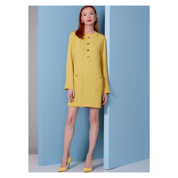 Vogue Schnittmuster V1844 - Minikleid - schlichte Eleganz - aufgesetzte Patte am Ausschnitt – Bild 4