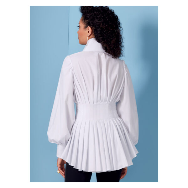 Vogue Schnittmuster V1845 - weiße Bluse - mega geriehen - großer Stehkragen - verdeckte Knopfleiste – Bild 4