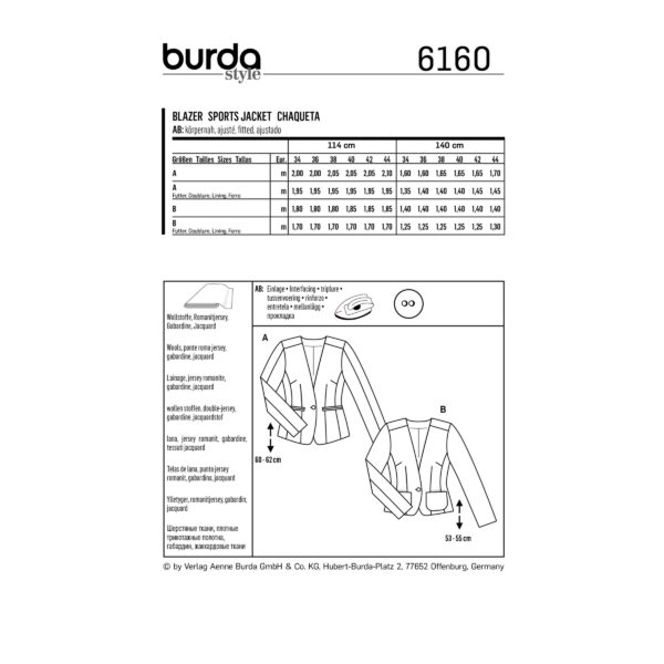 Burda Style Schnittmuster Nr. 6160 - Blazer - Business-Blazer – Bild 8