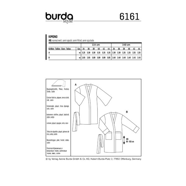 Burda Style Schnittmuster Nr. 6161 - Kimono - Kimonos mit Bindegürtel – Bild 8