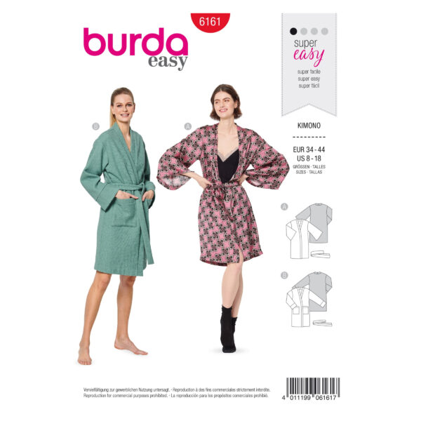 Burda Style Schnittmuster Nr. 6161 - Kimono - Kimonos mit Bindegürtel