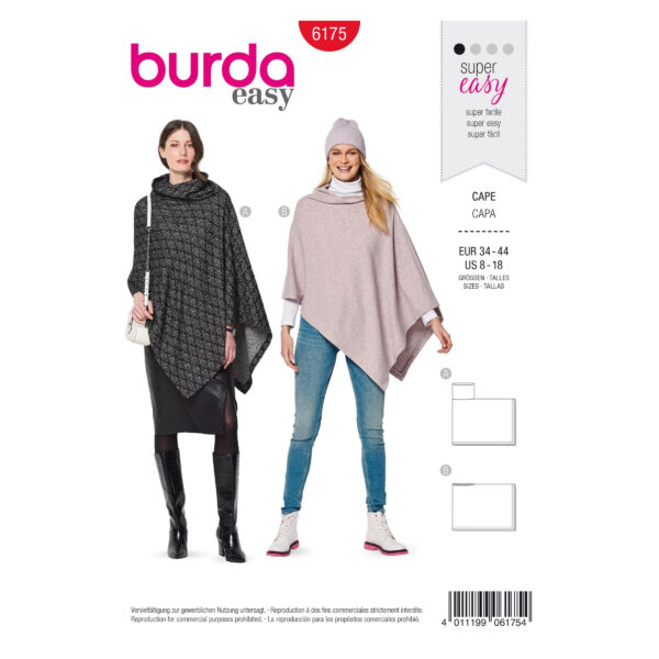Burda Style Schnittmuster Nr. 6175 - Poncho, Cape - Praktische Ponchos
