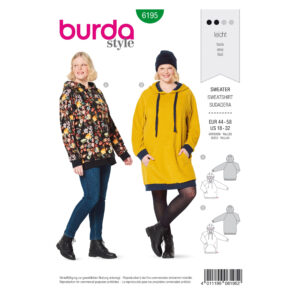 Burda Style Schnittmuster Nr. 6195 - Sweater - Kapuzen-Sweater - Sweater-Kleid