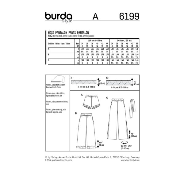 Burda Style Schnittmuster Nr. 6199 - Hose - Shorts - Gummizug - Saumrüschen – Bild 11