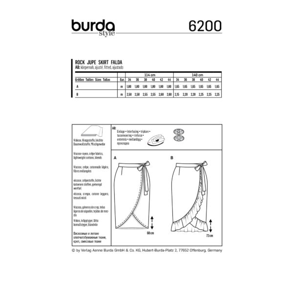 Burda Style Schnittmuster Nr. 6200 - Wickelrock mit Bund und Bindebändern – Bild 8