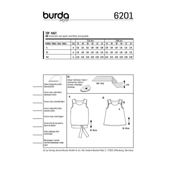 Burda Style Schnittmuster Nr. 6201 - Top - ausgestellte Form - Bund und Bänder – Bild 8