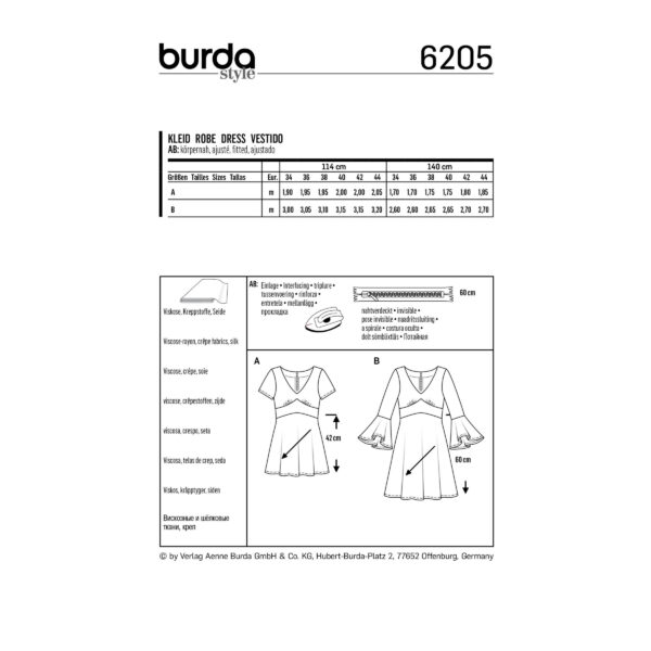 Burda Style Schnittmuster Nr. 6205 - Kleid mit Empire-Blende - glockiger Rock – Bild 8