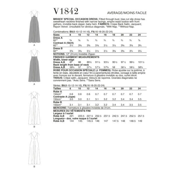 Vogue Schnittmuster V1842 - langes Abendkleid - ärmellos mit Trägeroberteil – Bild 6