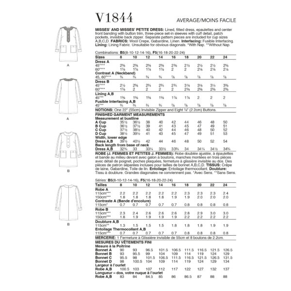 Vogue Schnittmuster V1844 - Minikleid - schlichte Eleganz - aufgesetzte Patte am Ausschnitt – Bild 8