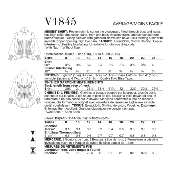 Vogue Schnittmuster V1845 - weiße Bluse - mega geriehen - großer Stehkragen - verdeckte Knopfleiste – Bild 5