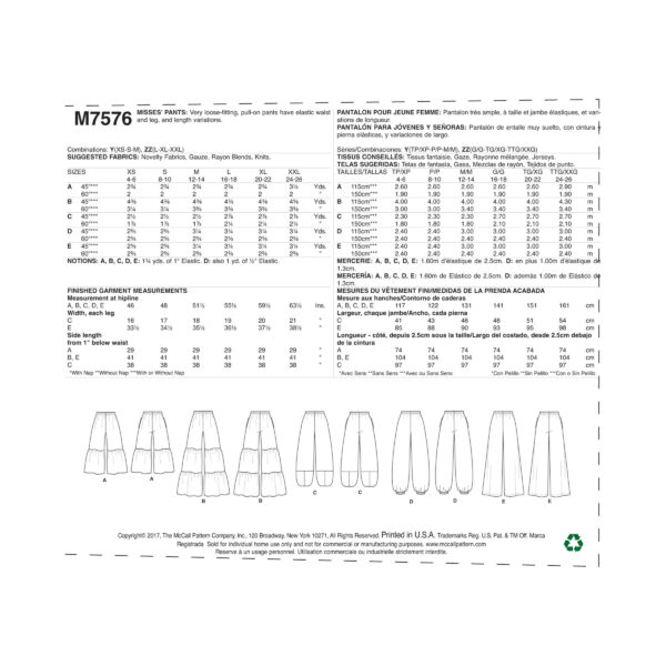 McCalls Schnittmuster M7576 - Hose - Hosenrock - Haremshose – Bild 10