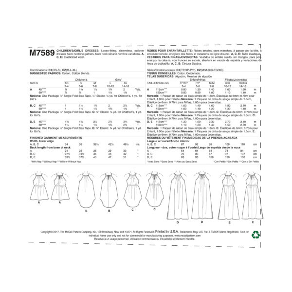 McCalls Schnittmuster M7589 - Kleid - Hängerkleid - Mädchen – Bild 9