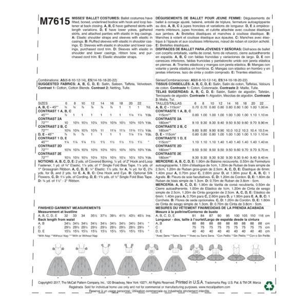 McCalls Schnittmuster M7615 - Ballettkleid - Tütü - Ballerina – Bild 8