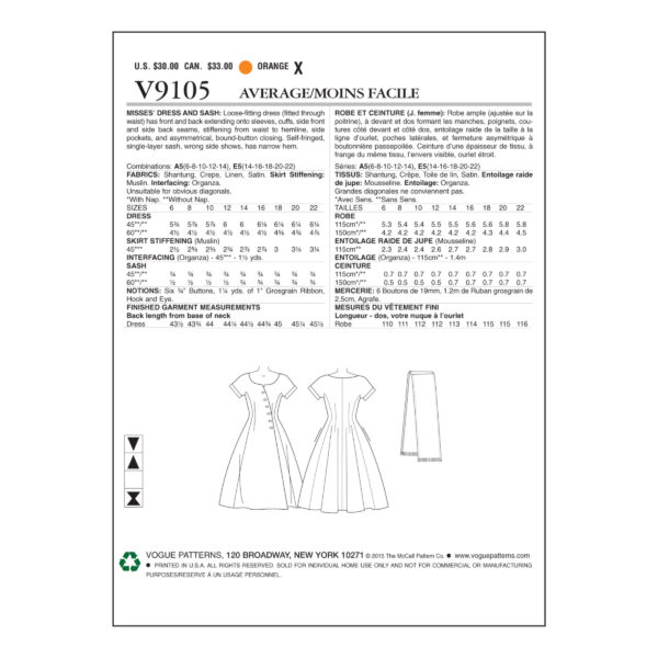 Vogue Schnittmuster V9105 - Kleid - Sommerkleid - 50er Jahre Stil - Vintage – Bild 5