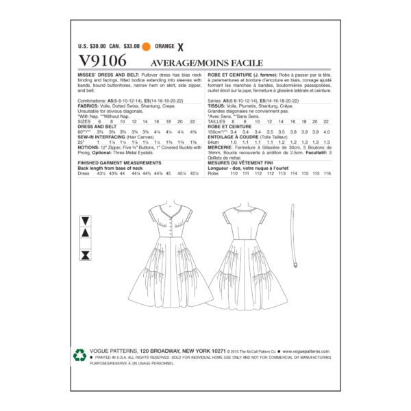 Vogue Schnittmuster V9106 - Kleid - Sommerkleid - 50er Jahre Stil - Vintage – Bild 5