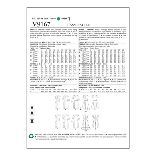 Vogue Schnittmuster V9167 - Kleid - Etuikleid - Sommerkleid – Bild 6