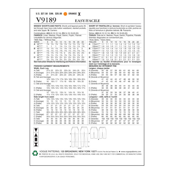 Vogue Schnittmuster V9189 - Hosenvarianten - 60er Jahrestil - Vintage – Bild 6