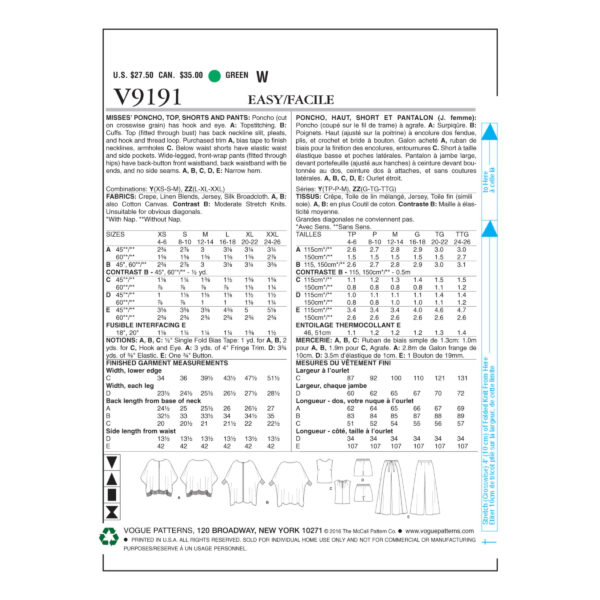 Vogue Schnittmuster V9191 - Kombination - Hose - Shirt - leichte Jacke – Bild 5