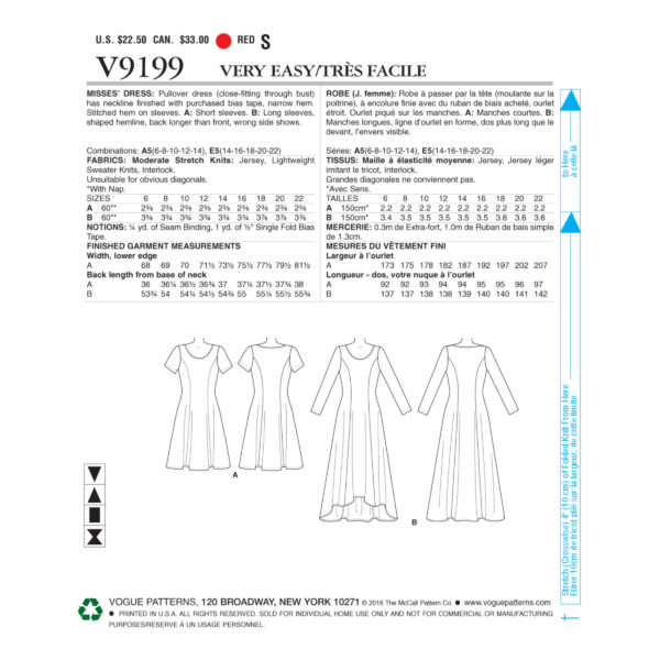 Vogue Schnittmuster V9199 - Kleid - Teilungsnähte - ausgestellter Rock – Bild 5