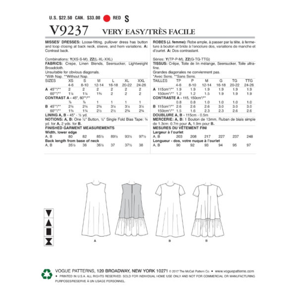 Vogue Schnittmuster V9237 - Kleid - Hängerkleid - Sommerkleid – Bild 5