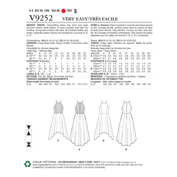 Vogue Schnittmuster V9252 - Kleid - Sommerkleid - Top Oberteil – Bild 6