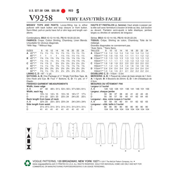 Vogue Schnittmuster V9258 - Sommerset - Hose - Top – Bild 4