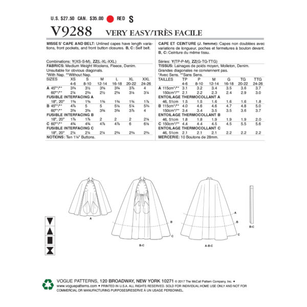 Vogue Schnittmuster V9288 - Cape - Umhang - Mantel – Bild 6