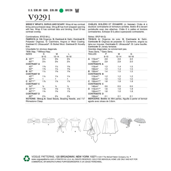 Vogue Schnittmuster V9291 - Wickelbluse - Umhang - Tuch – Bild 10