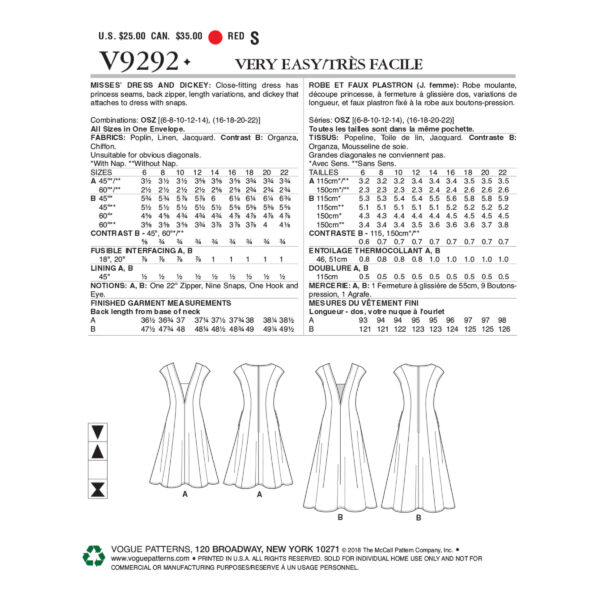 Vogue Schnittmuster V9292 - Kleid mit Glockenrock - Sommerkleid – Bild 7