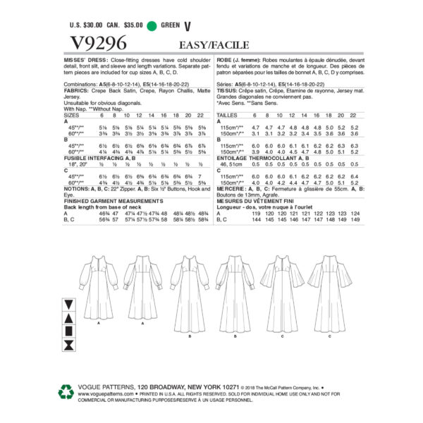 Vogue Schnittmuster V9296 - Kleid - langes Kleid - A Linie – Bild 7