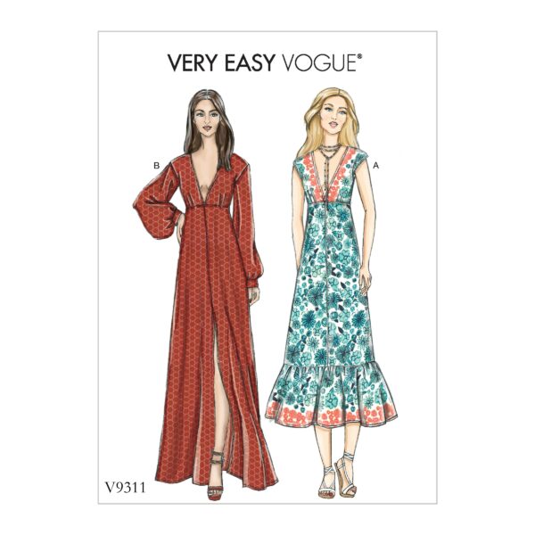 Vogue Schnittmuster V9311 - Kleid - V-Ausschnitt - Volant am Saum