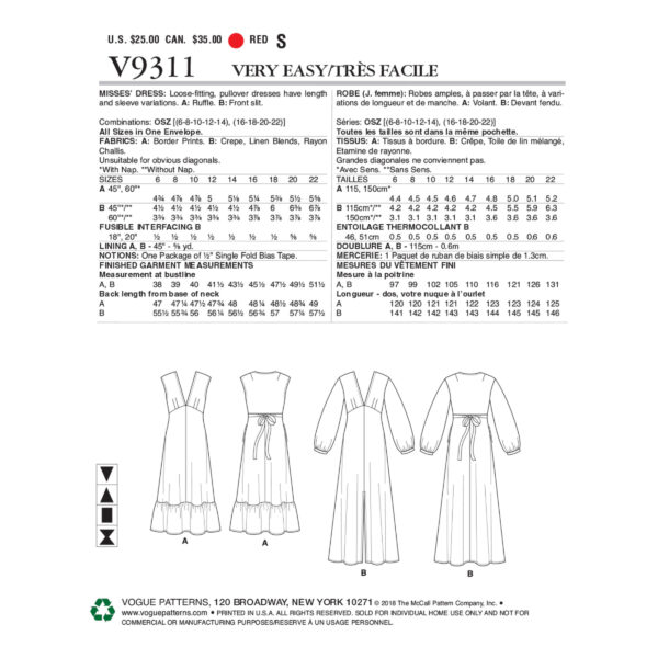 Vogue Schnittmuster V9311 - Kleid - V-Ausschnitt - Volant am Saum – Bild 8