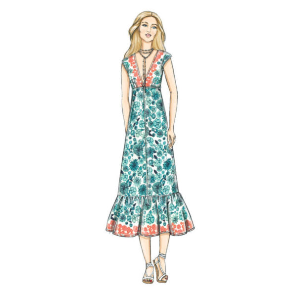 Vogue Schnittmuster V9311 - Kleid - V-Ausschnitt - Volant am Saum – Bild 5