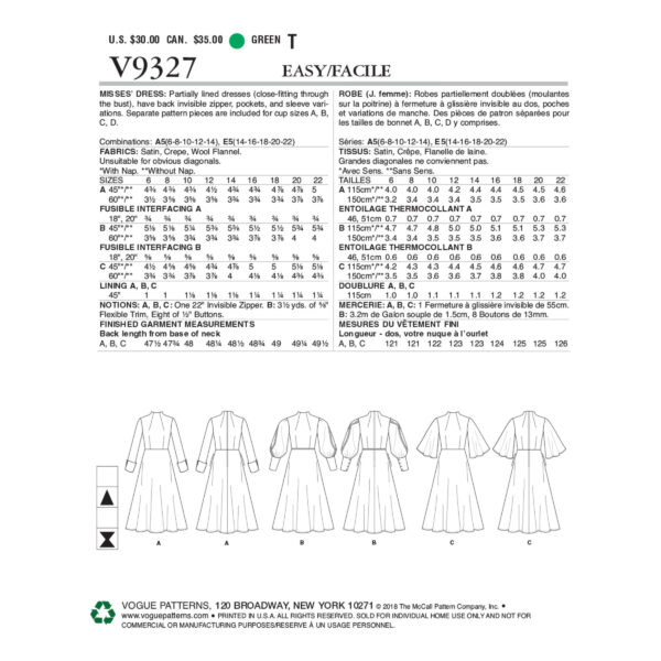 Vogue Schnittmuster V9327 - Kleid - Glockenrock - hochgeschlossen – Bild 5
