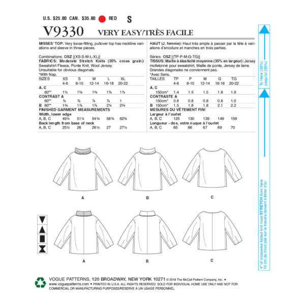 Vogue Schnittmuster V9330 - Shirt - Pullover - Rollkragen – Bild 8
