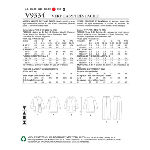 Vogue Schnittmuster V9334 - Jacke - Hose - legere und lässig – Bild 6