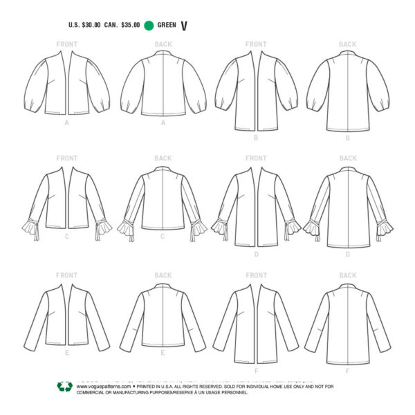Vogue Schnittmuster V9338 - Jacke - verschlusslos - verschiedenen Armvarianten – Bild 10