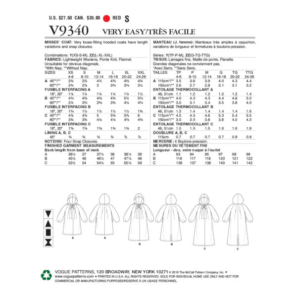 Vogue Schnittmuster V9340 - Jacke - Mantel - weiter Schnitt – Bild 4