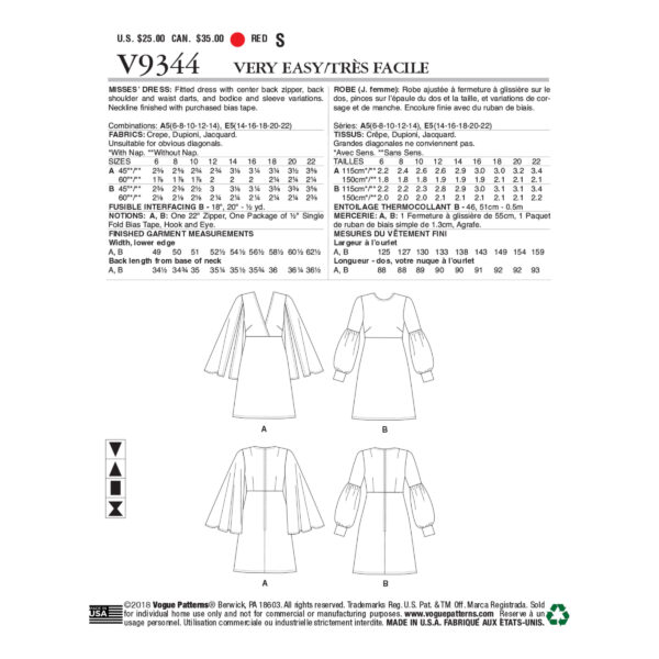 Vogue Schnittmuster V9344 - Kleid - kurzes Kleid mit angesetzter Taille – Bild 7