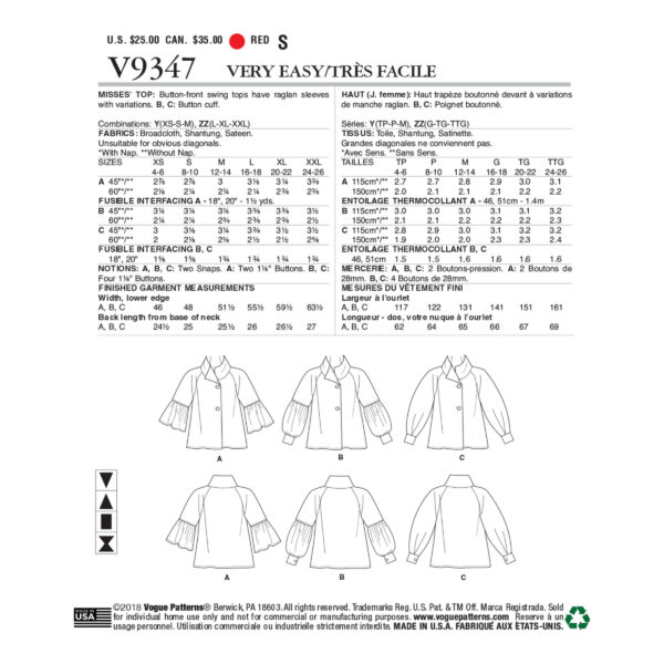 Vogue Schnittmuster V9347 - Jacke - Schwinger - großer Kragen – Bild 5
