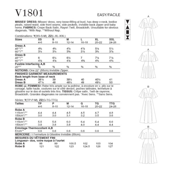 Vogue Schnittmuster V1801 - Kleid - Sommerkleid - weiter Arm - 2 Längen – Bild 7