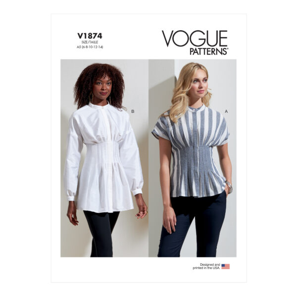 Vogue Schnittmuster V1874 - Bluse - stark tailliert - Langarm oder Kurzarm